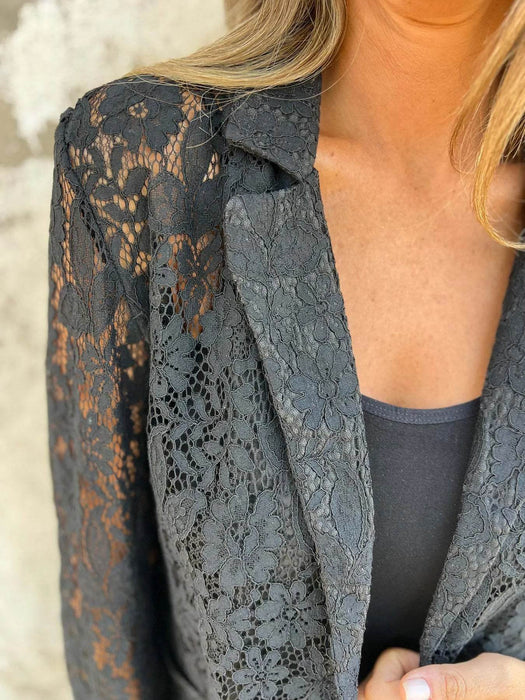 Full Size Lace Open-Front Blazer Plus Size - Byyde