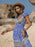 Printed V-Neck Cap Sleeve Midi Dress - Byyde