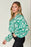 Double Take Full Size Printed Ruffle Trim Balloon Sleeve Shirt - Byyde