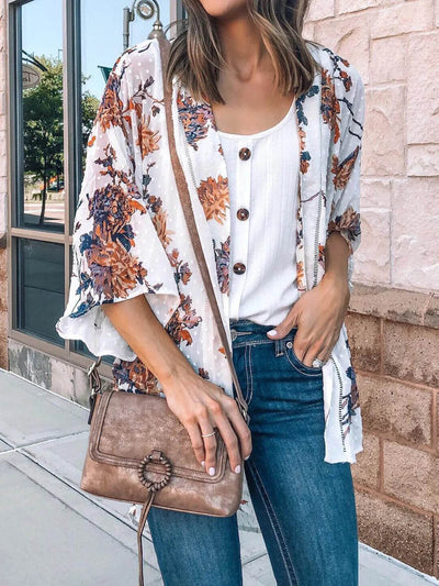 Floral Print Open Front Cover Up - Byyde