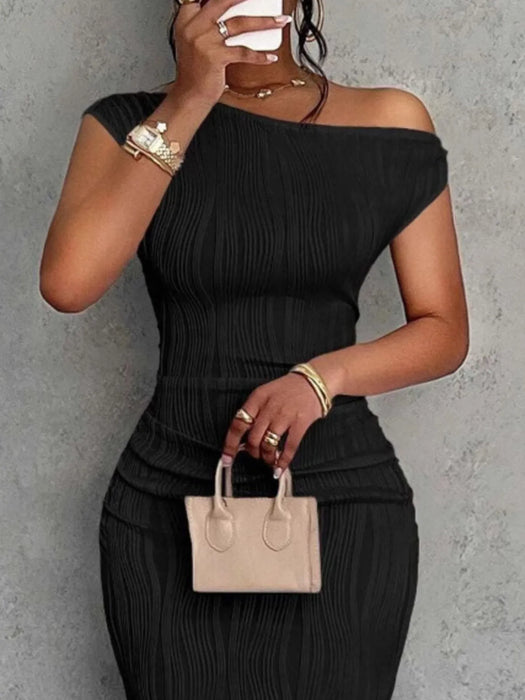Textured Single Shoulder Bodycon Maxi Dress - Byyde