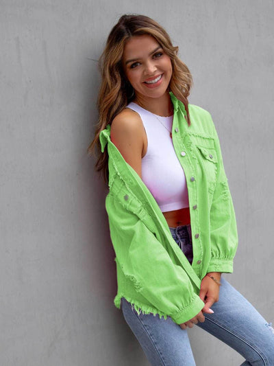 Distressed Drop Shoulder Denim Jacket - Byyde