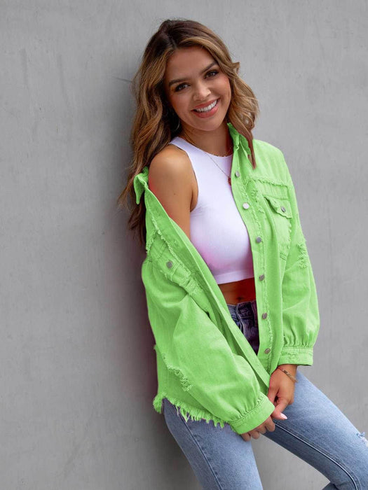 Distressed Drop Shoulder Denim Jacket - Byyde