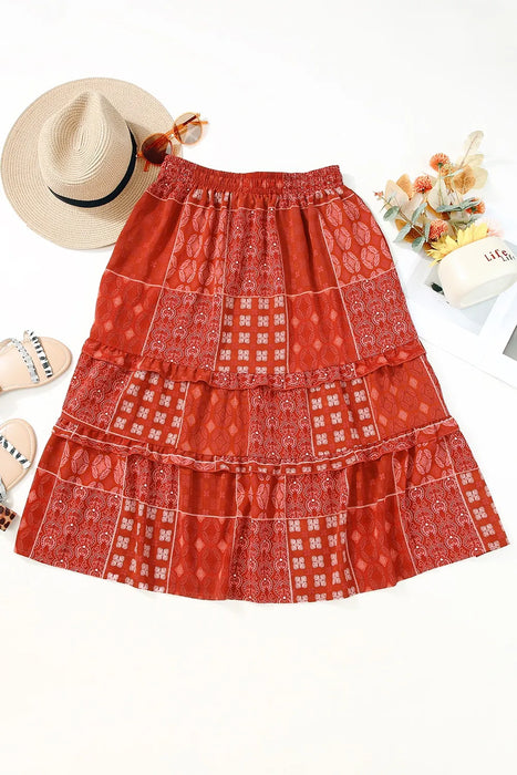 Printed Drawstring Midi Skirt - Byyde