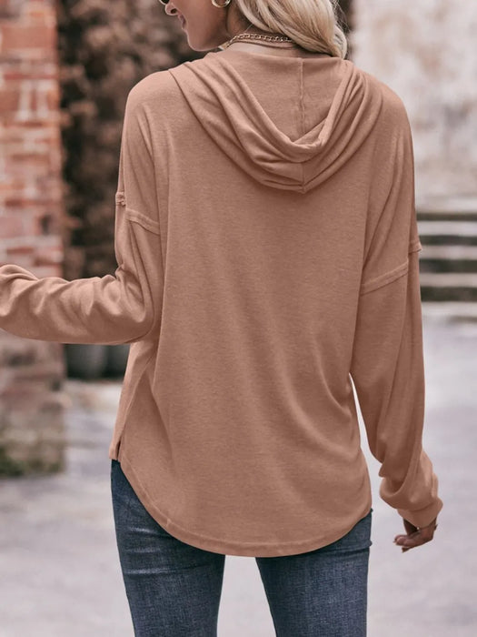 Mandy Drawstring Drop Shoulder Long Sleeve Hoodie - Byyde