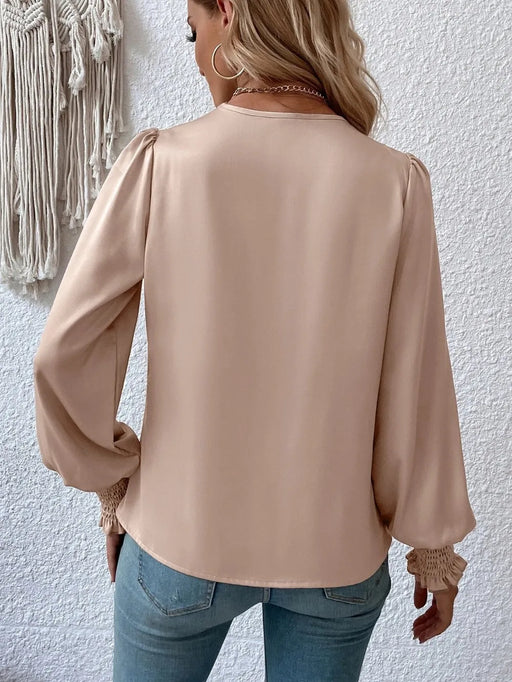 Surplice Smocked Lantern Sleeve Blouse - Byyde