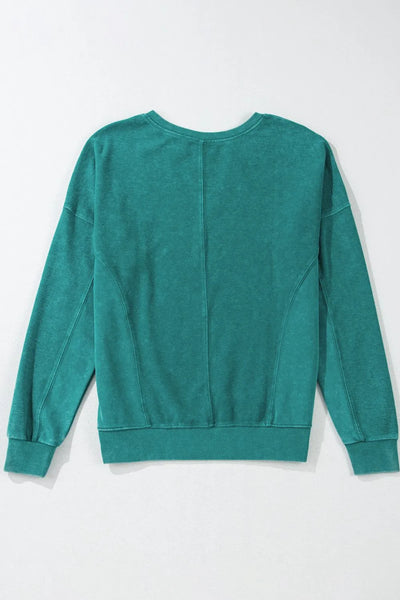 Notched Drop Shoulder Long Sleeve Sweatshirt - Byyde