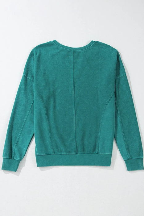 Notched Drop Shoulder Long Sleeve Sweatshirt - Byyde