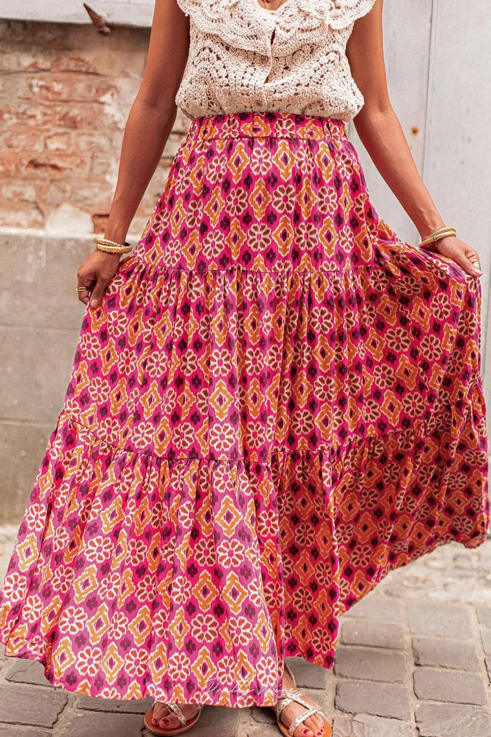 Printed Tiered Maxi Skirt - Byyde