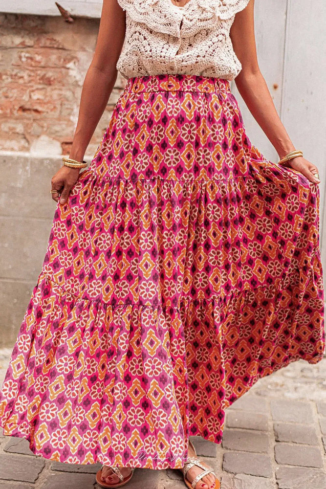 Printed Tiered Maxi Skirt - Byyde