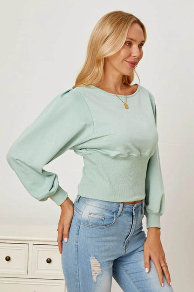 Boat Neck Lantern Sleeve Blouse - Byyde