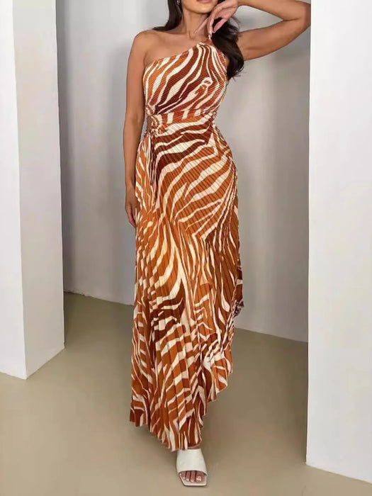 Printed One Shoulder Asymmetrical Maxi Dress - Byyde
