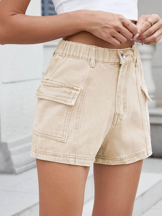 High Waist Cargo Denim Shorts - Byyde