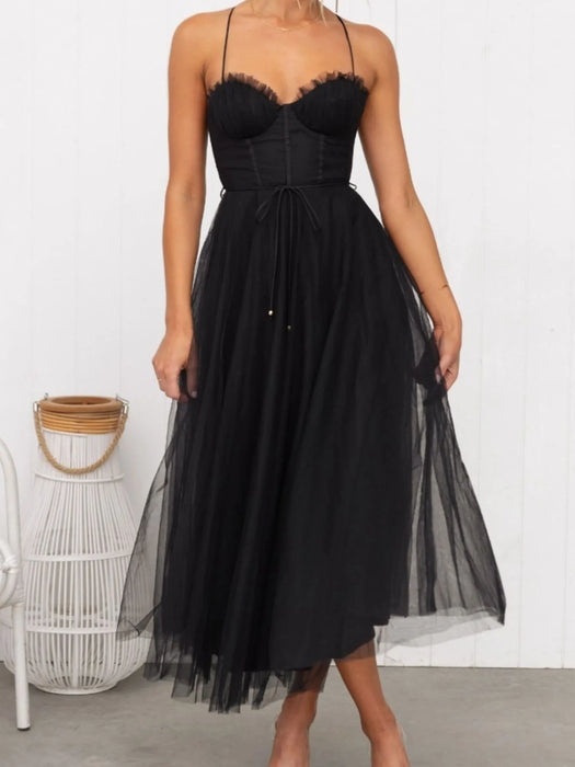 Sweetheart Neck Tulle Midi Dress - Byyde