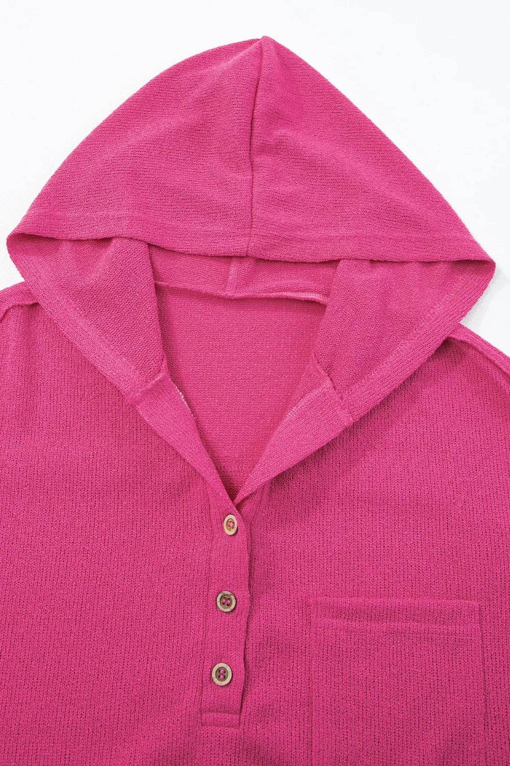 Exposed Seam Detail Henley Knit Hoodie - Byyde