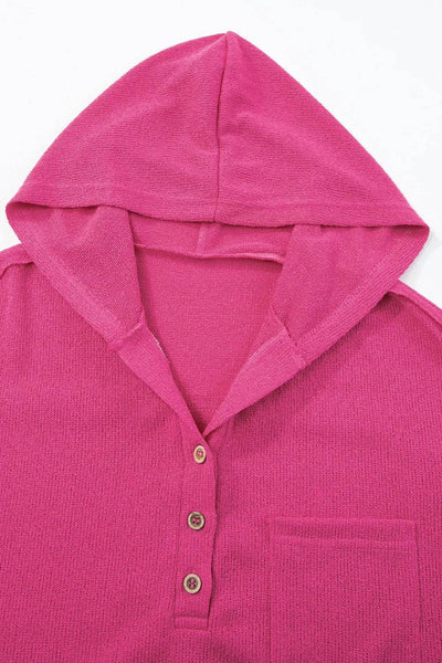 Exposed Seam Detail Henley Knit Hoodie - Byyde