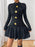 Decorative Button Mock Neck Long Sleeve Mini Dress - Byyde