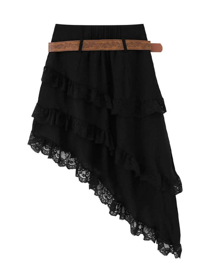 Asymmetrical Lace Ruffle Skirt - Byyde