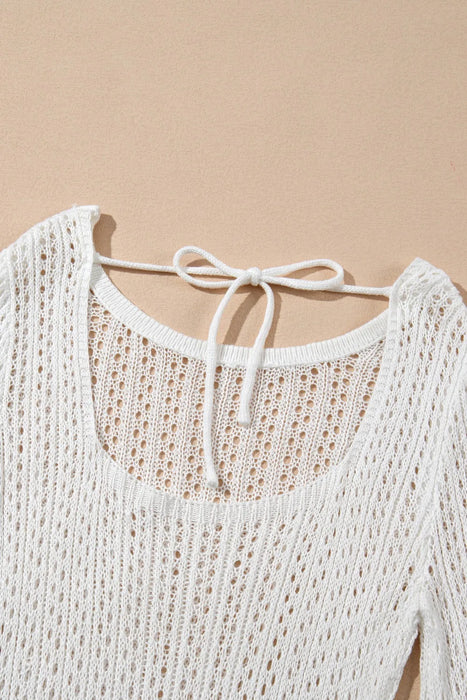 Hollow Out Bell Sleeve Drawstring Knit Cover Up Dress - Byyde