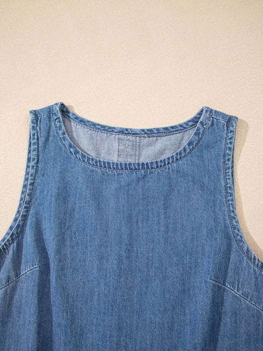 Sleeveless Ruffle Hem Denim Tank Top - Byyde