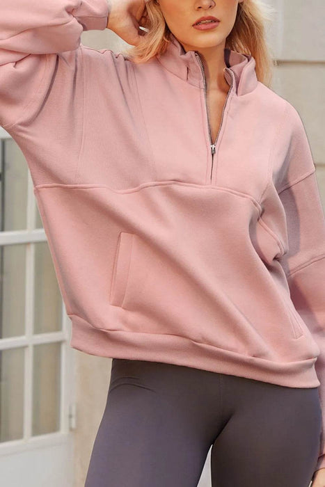 Half Zip Drop Shoulder Long Sleeve Sweatshirt - Byyde