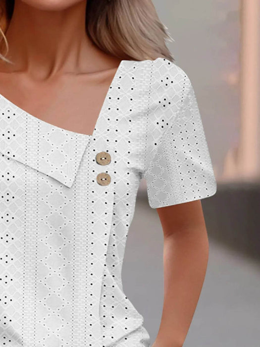 Eyelet Asymmetrical Short Sleeve T-Shirt - Byyde