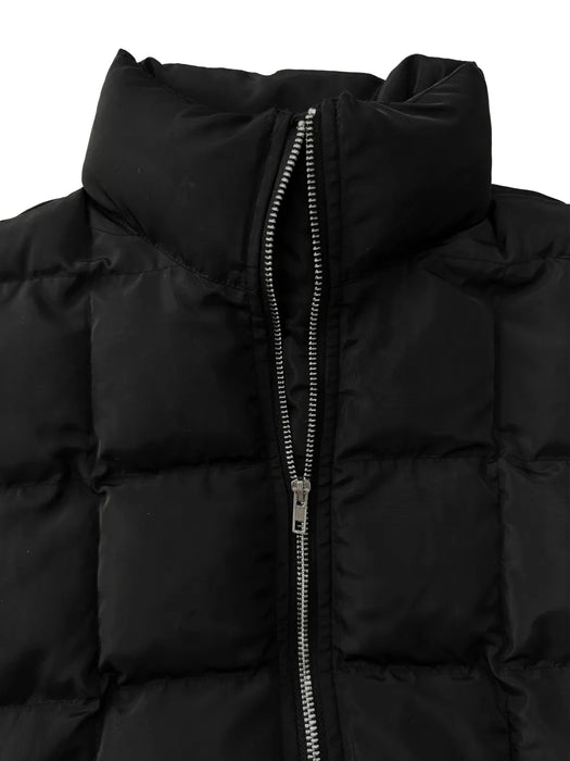 Pocketed Plaid Quilted Zip Up Winter Coat - Byyde