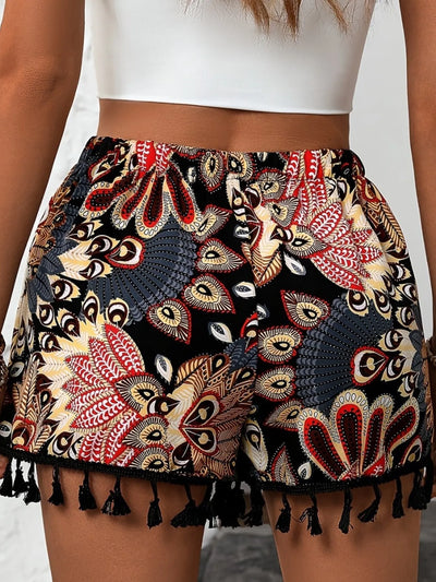Paisley Print Tassel Hem Shorts - Byyde