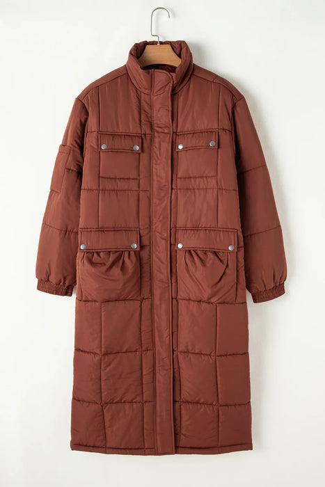 Pocketed Bubble Texture Long Sleeve Longline Winter Coat - Byyde