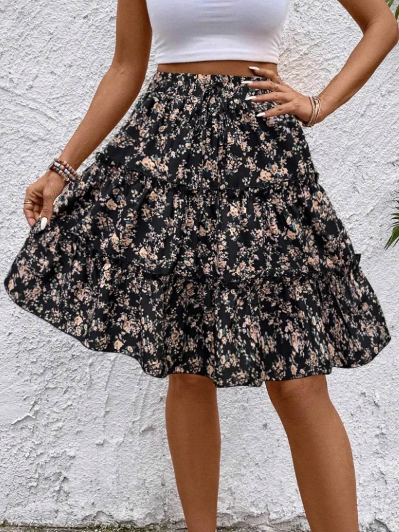 Floral Print Midi Skirt - Byyde