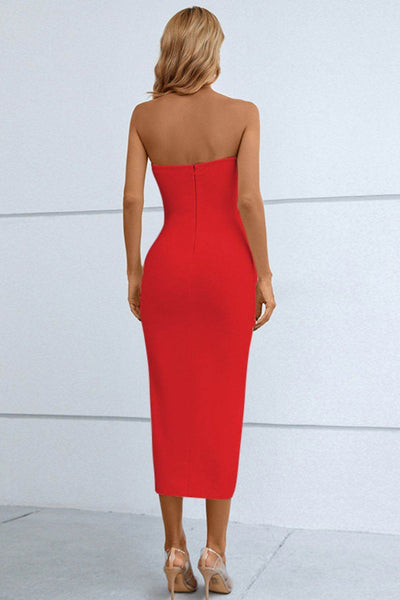 Cutout Strapless Drawstring Detail Split Bandage Dress - Byyde