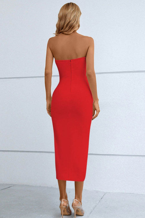 Cutout Strapless Drawstring Detail Split Bandage Dress - Byyde