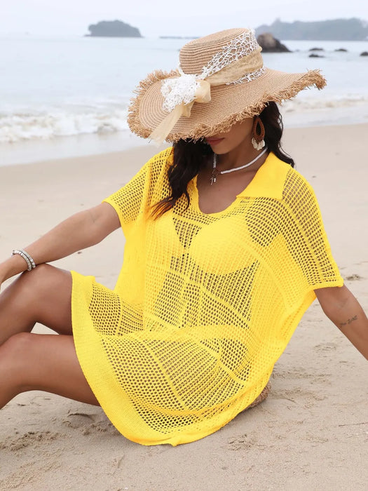 Hollow Out Collared Neck Cover-Up - Byyde