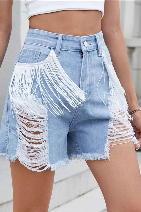 Distressed Fringe Denim Shorts - Byyde