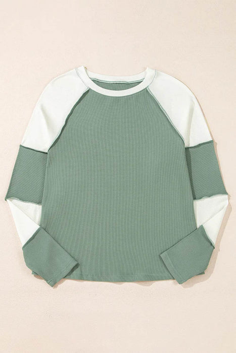 Color Block Round Neck Raglan Sleeve Top - Byyde