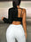 One Shoulder Long Sleeve Cropped Denim Top - Byyde