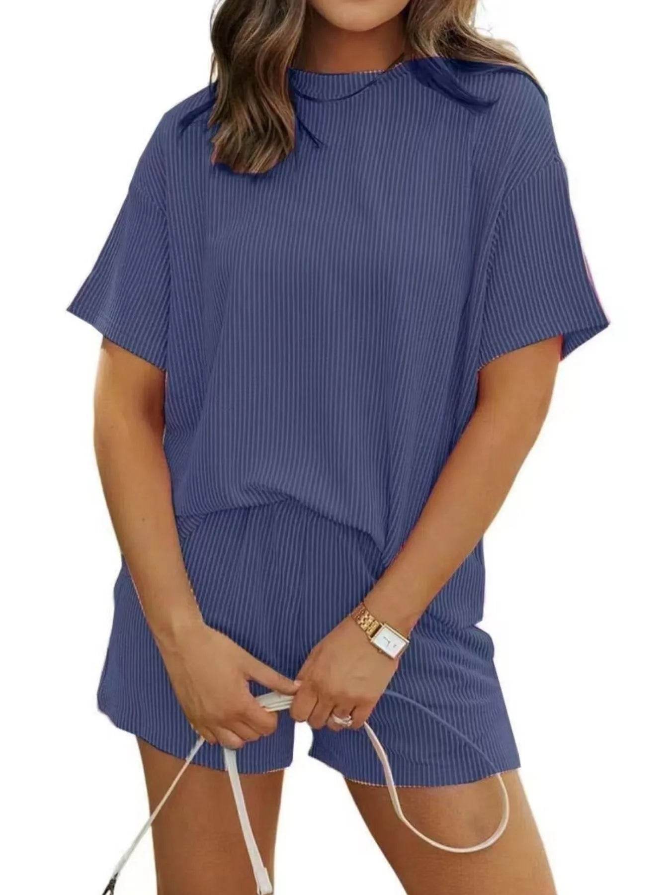 Full Size Ribbed Short Sleeve Top and Shorts Two-Piece Set Plus Size - Byyde