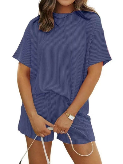 Full Size Ribbed Short Sleeve Top and Shorts Two-Piece Set Plus Size - Byyde