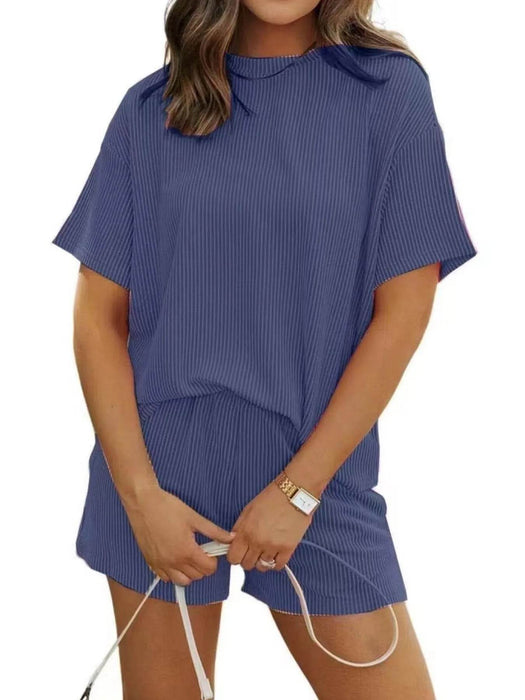 Full Size Ribbed Short Sleeve Top and Shorts Two-Piece Set Plus Size - Byyde