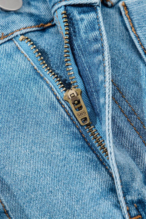 Acid Wash Bowknot Details High Waist Denim Skirt - Byyde