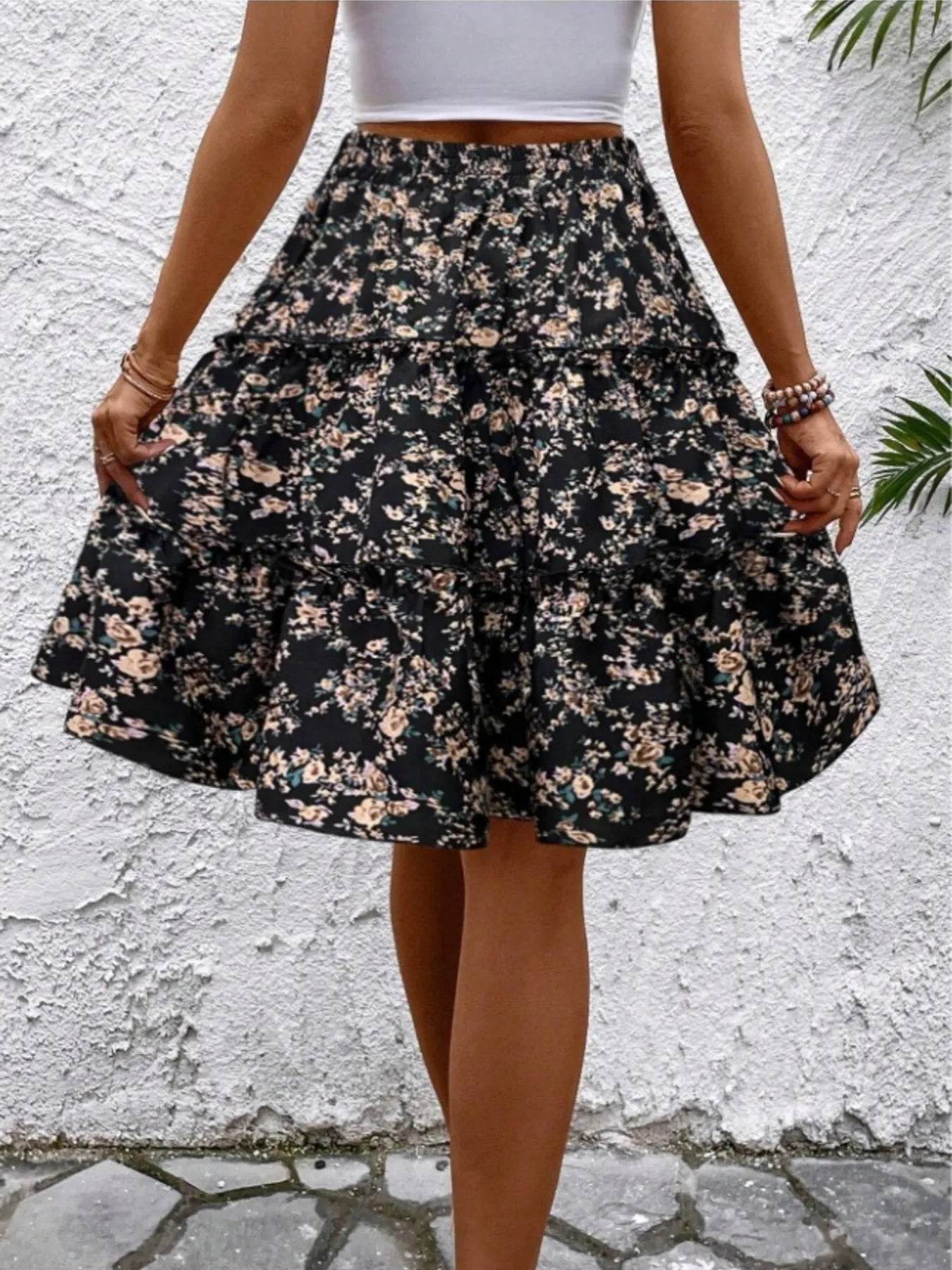Floral Print Midi Skirt - Byyde