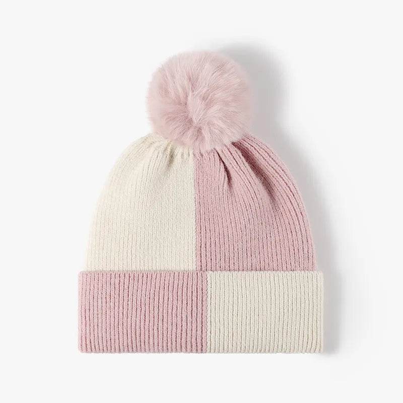 Color Block Knit Hat with Pom-pom - Byyde