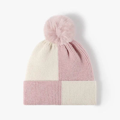 Color Block Knit Hat with Pom-pom - Byyde