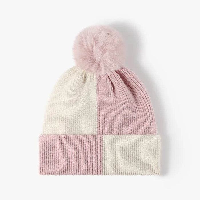 Color Block Knit Hat with Pom-pom - Byyde