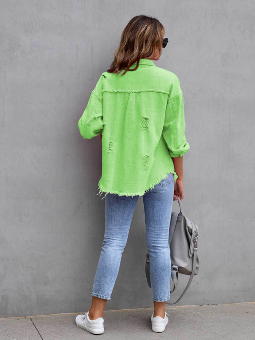 Distressed Drop Shoulder Denim Jacket - Byyde