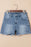 Pearl Beaded Raw Hem Wash Denim Shorts - Byyde