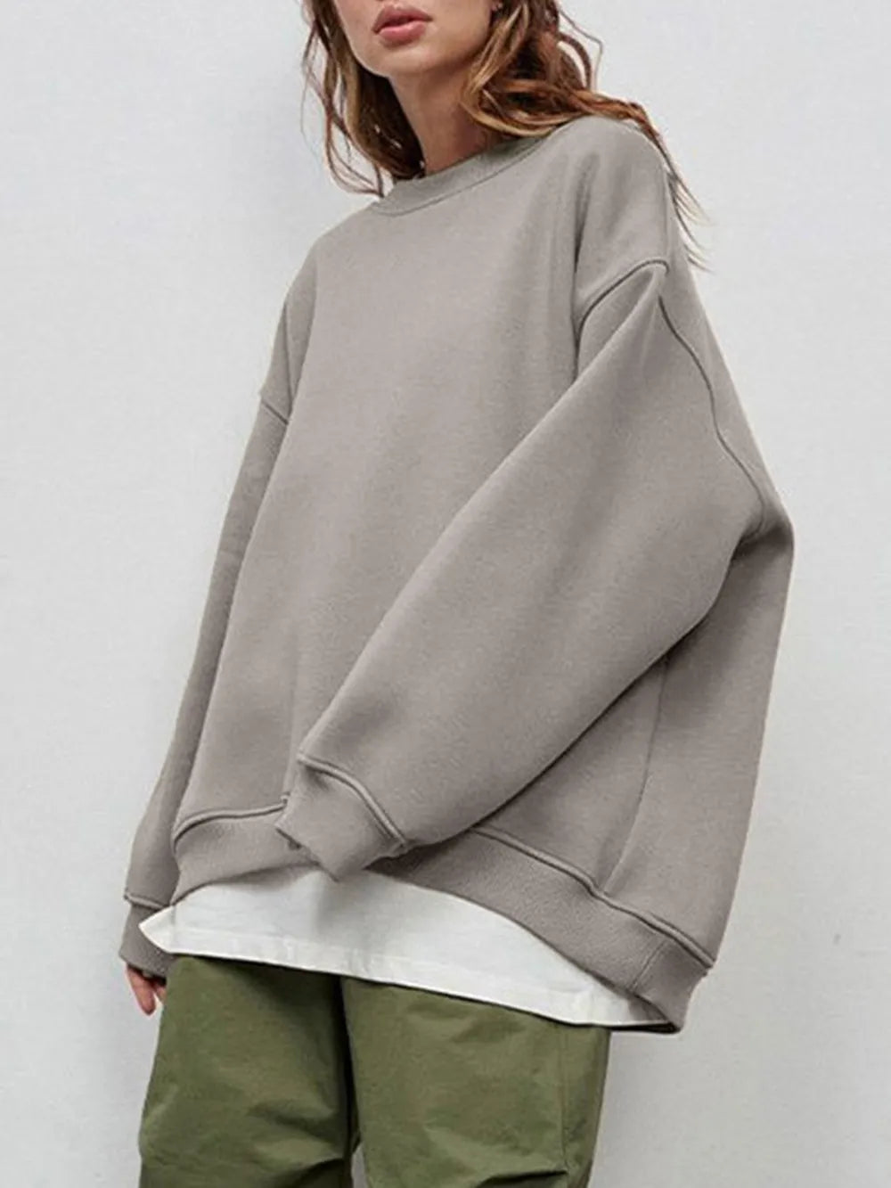 Round Neck Dropped Shoulder Long Sleeve Sweatshirt - Byyde