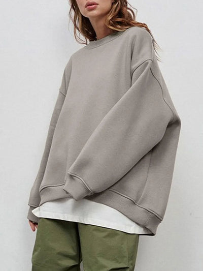 Round Neck Dropped Shoulder Long Sleeve Sweatshirt - Byyde
