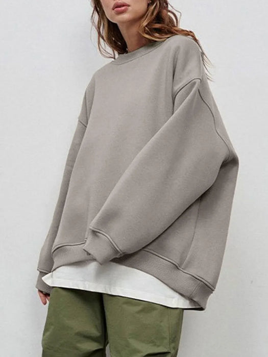 Round Neck Dropped Shoulder Long Sleeve Sweatshirt - Byyde