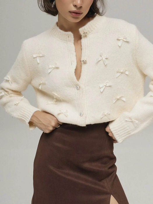 Bow Button Up Long Sleeve Cardigan - Byyde